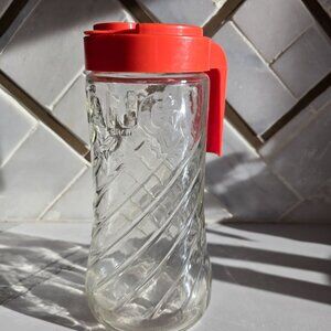 Vintage Tang Glass Pitcher With orange Plastic 1 Quart Capacity Retro Kitchenwar